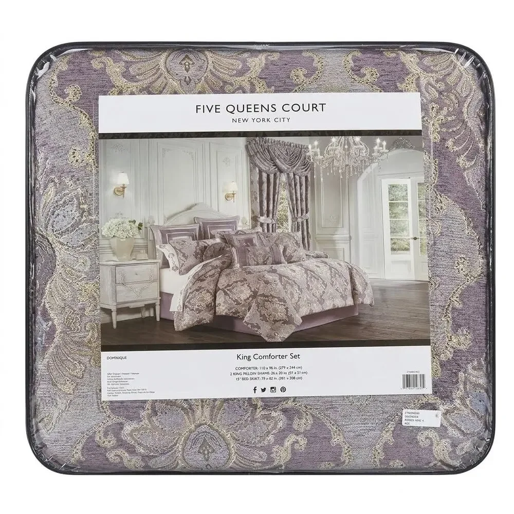 NEW! Five Queens Dominique 4PC Damask Comforter Set King Lavander